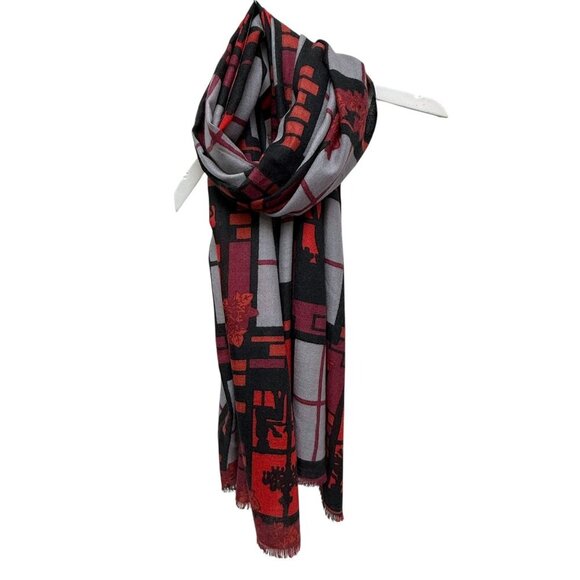 Yarnz 100% Cashmere Oversized Scarf Window Scene Print 36x80" Artsy Luxury - Picture 10 of 13